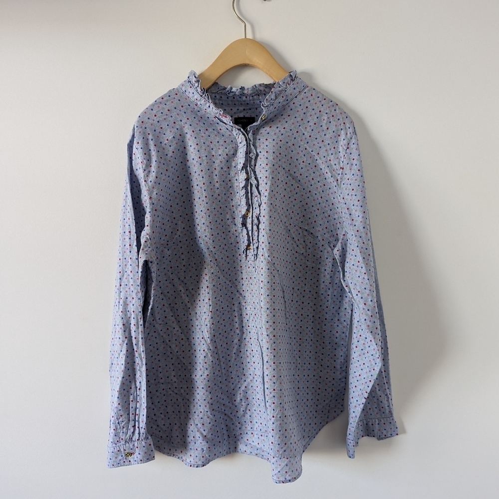 Talbots Women's Polka Dot Henley Shirt, Size Large, Light Blue